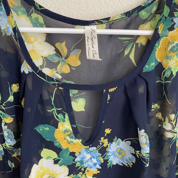 NWOT Sheer Floral Navy Blue Blouse - Picture 9 of 10